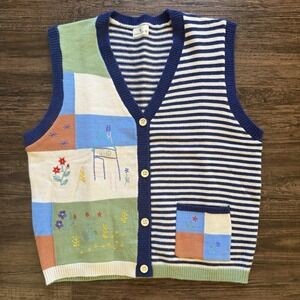 Urban Daizy Women's M/L Embroidered Grannycore Cottage Core Boho Statement Vest